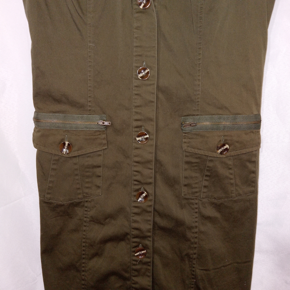 Boston Proper Olive Utility Shirt Dress Military Sleeveless Sz 10 Punk Goth EUC - Picture 2 of 11
